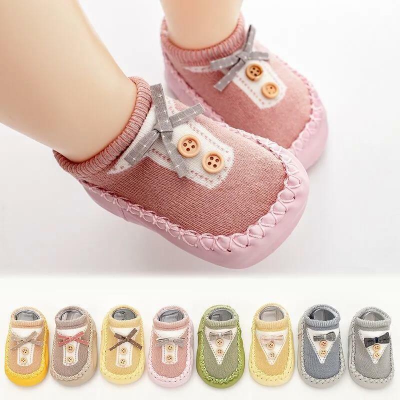 Autumn Winter Models of Newborn Baby Toddler Shoes Socks Cotton Baby Girl Socks Cartoon Bow Non-slip Children Shoes and Socks
