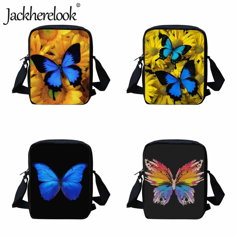 Jackherelook-bolsas de libros escolares para niños, bolso cruzado con patrón de mariposa de girasol para niña, bolso de hombro pequeño de viaje de moda informal