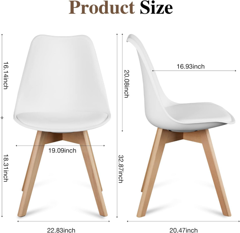 OLIXIS-Lot de 4 chaises de salle à manger, chaises de salle à manger modernes du milieu du siècle avec pieds en bois et coussin en cuir PU