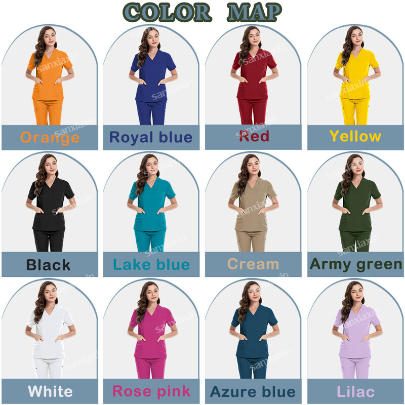 Разноцветная Рабочая медицинская одежда, униформа для врачей и медсестер, топы с коротким рукавом, карманные брюки, красота