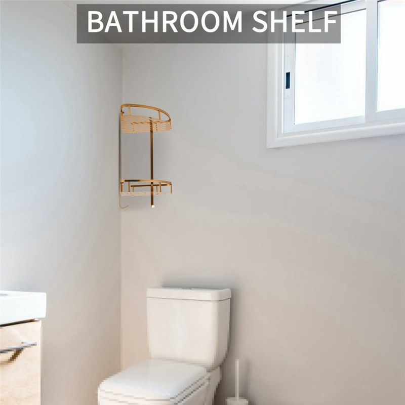 Estante dorado para baño, cesta de esquina montada en la pared, almacenamiento de champú