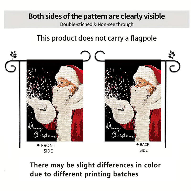 Santa Claus Snow Bell Pattern Flag, dupla face impressa Bandeira do jardim, Natal, decoração de quintal, não incluído, 1pc