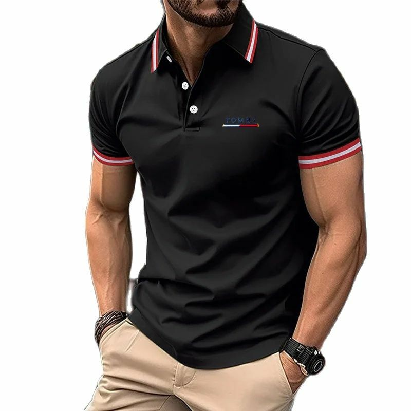 Camisa polo masculina de manga curta, blusa respirável, casual para negócios, absorvente de suor, alta qualidade, nova, verão