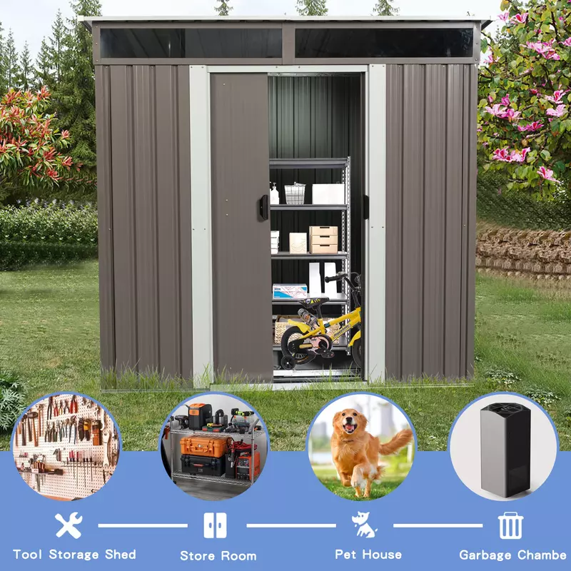 Outdoor Metal Storage Shed With window Transparent plate