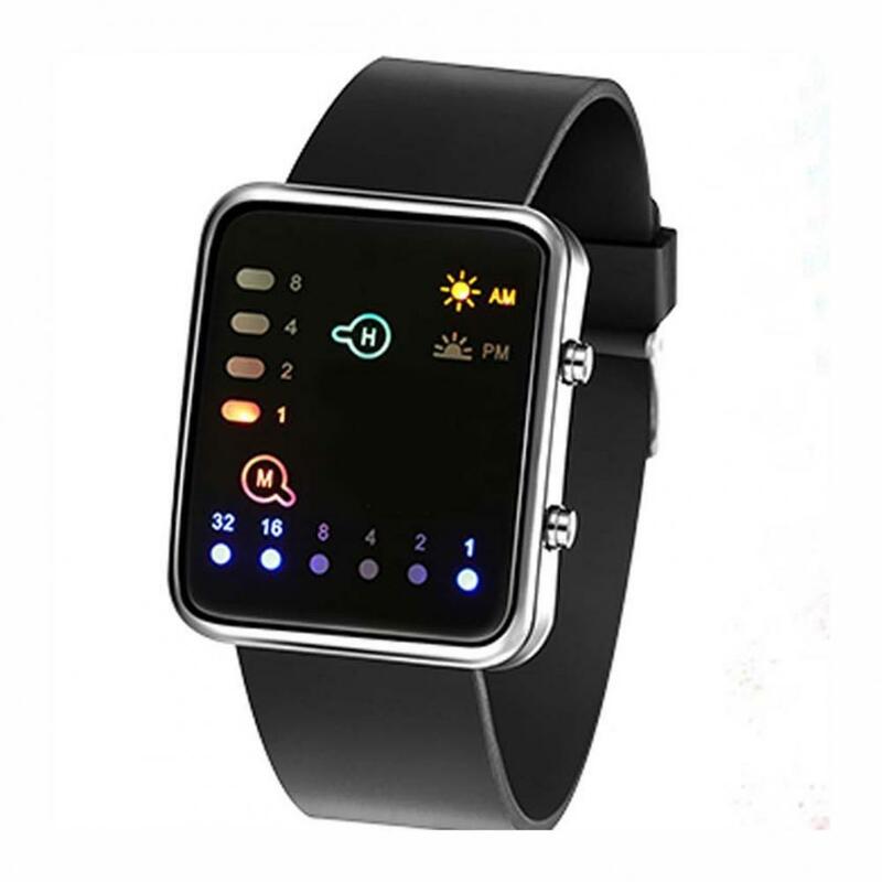 Time Indication Timepiece Fashion LED Display Silicone Binary Wristwatch for Work