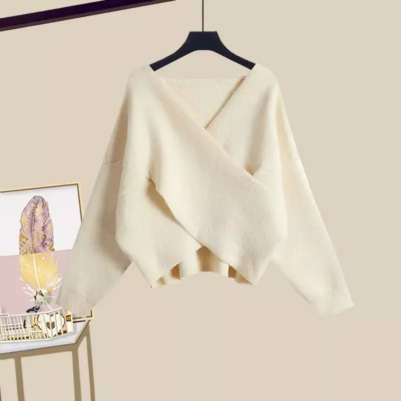 Setelan Sweater versi Korea wanita, Rok Fishtail tali silang ramping musim gugur dan musim dingin 2023
