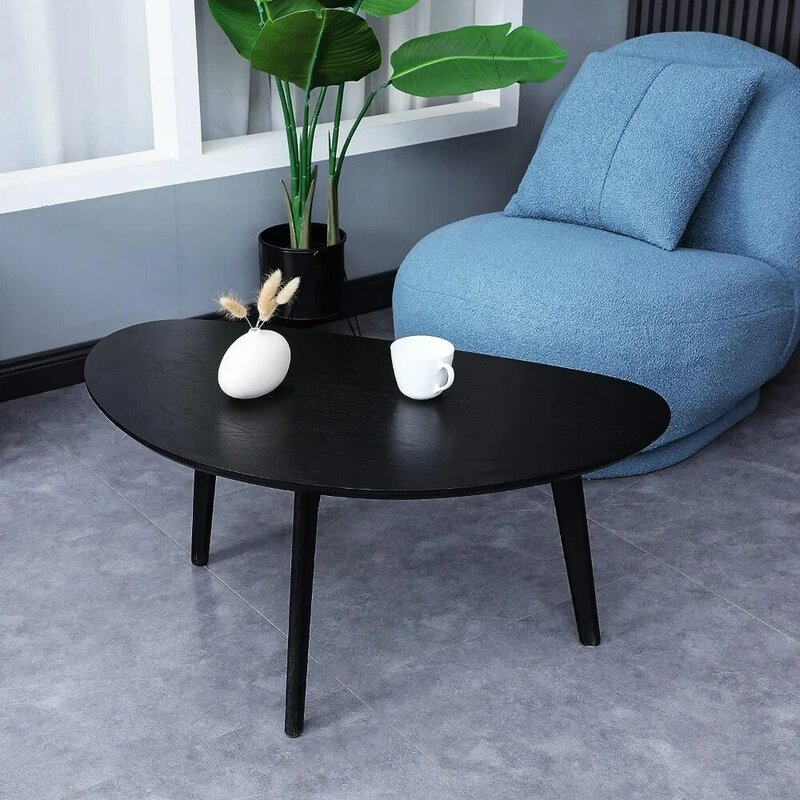 Oval Coffee Table for Small Space Mid Century Modern Coffee Table for Living Room-Black-18.9" D x 33.47" W x 15.75" H