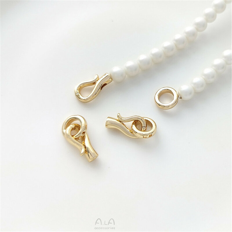 14K goldfish hook shaped circular pearl clasp handcrafted necklace bracelet jewelry connection buckle closure buckle