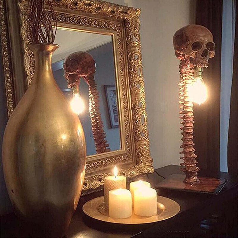 Horror Statue Halloween Skull Skeleton Lamp New Table Light Creative Party Ornament Prop Home Bedroom Decoration Scary Prop