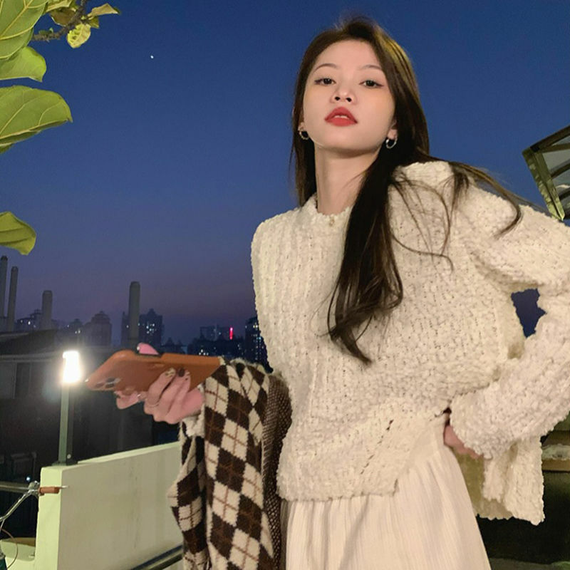 Pullover donna solido Casual dolce elegante morbido moda coreano All-match свите(o-collo autunno manica lunga retrò semplice caldo Chic