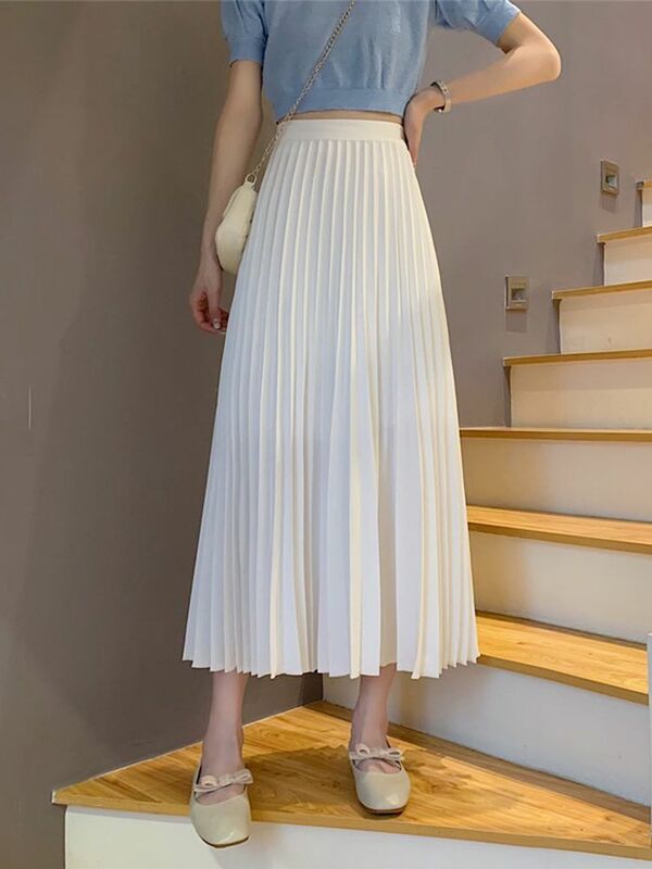Юбка женская плиссированная до щиколотки, однотонная модная универсальная Повседневная трапециевидная юбка с высокой талией, Сказочная, в Корейском стиле, для отдыха, весна