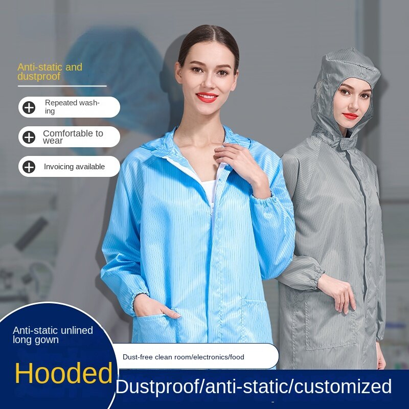 Антистатический наряд, пыленепроницаемый защитный комбинезон с застежкой-молнией, завод Foxconn, чистая куртка с крышкой, сине-белая