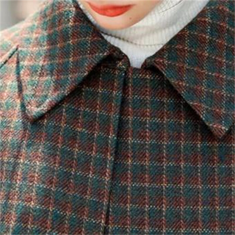 Manteau en laine imbibé de pied-de-poule pour femme, pardessus en coton, mi-long, automne, vêtements d'hiver, Y-adt Everak