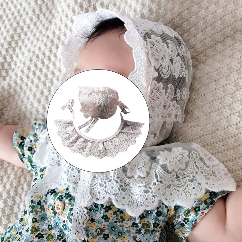 Newborn Photo Props Lace Bonnet Hat Adjustable Neck Scarf Infant Photo Posing Costume Baby Photography Accessories 2pcs