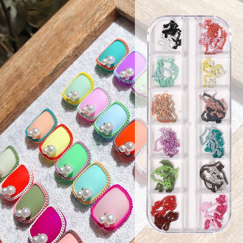 DIY Nail Art Decorations - 12pcs Nail Chains in a Box for Your Glamorous Nails Sparkling Decorations for Your Nails