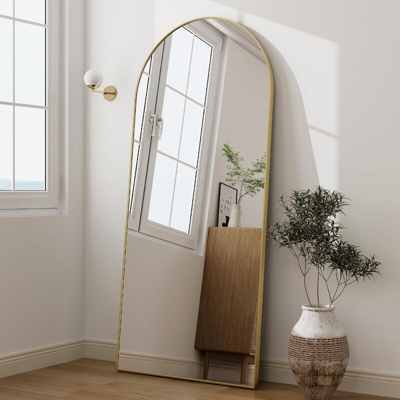 Настенное изогнутое полноразмерное зеркало 34x76 дюймов-рама из алюминиевого сплава высокого разрешения-полноразмерное зеркало для спальни или гостиной
