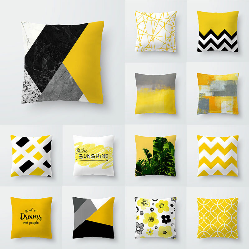 幾何学的なプリントの正方形の枕カバー,黄色の正方形のクッションカバー,家,椅子,ソファの装飾,45x45cm
