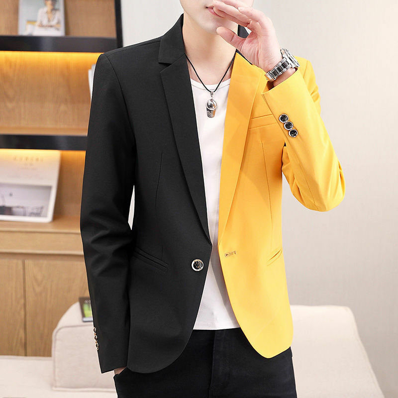 Jaqueta masculina da moda para homens jovens, terno curto bonito, slim fit, tops yin e yang, combinações de cores da moda