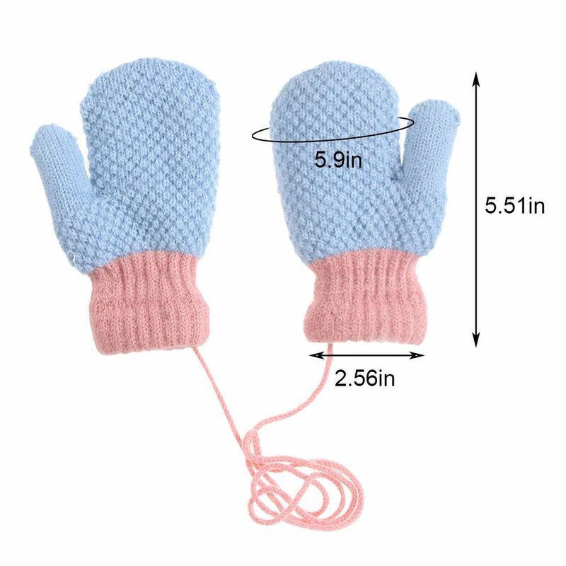 Gants épais et chauds pour bébé de 2 à 6 ans, mignons, avec corde, mitaines à doigt complet, tricot