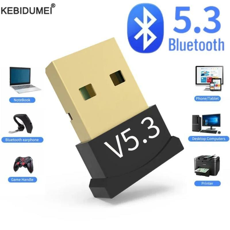 Adaptor Dongle Bluetooth 5.3 nirkabel, adaptor Dongle USB Bluetooth 5.1 untuk PC Laptop tanpa kabel Speaker Audio pemancar USB