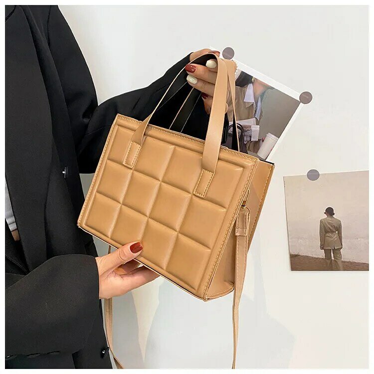 New Solid Color Plaid Handbag For Female Fashion y Design Elegant Women Messenger Bags