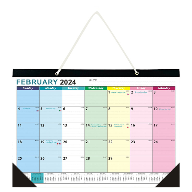Calendario de papel grueso con gancho para colgar en la pared, decoración organizadora mensual para el hogar y la Oficina, horario de 18 años, 2023-2024
