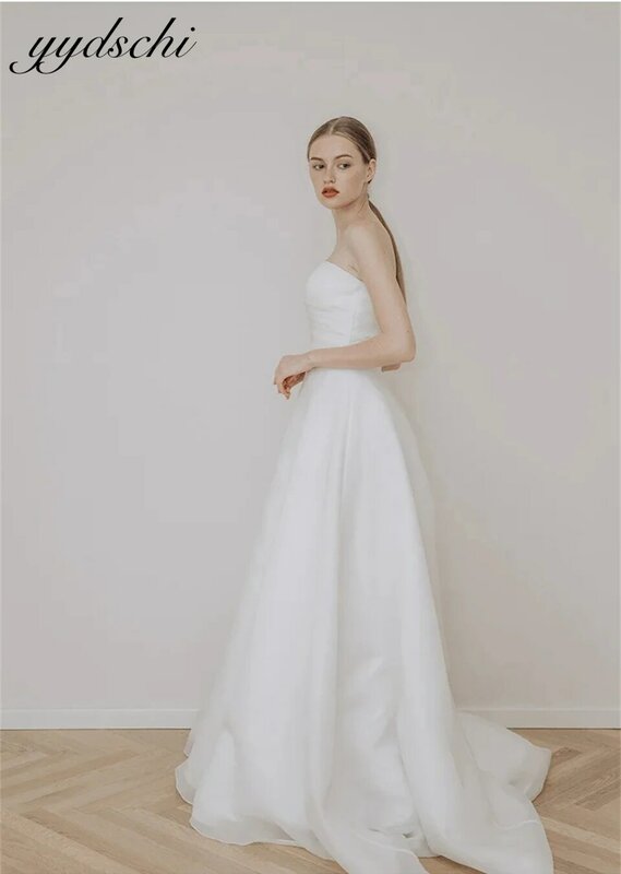 Gaun pengantin tanpa lengan leher perahu sederhana gaun pengantin tanpa lengan sifon A-line untuk wanita 2024 gaun pengantin kereta api gaun pengantin