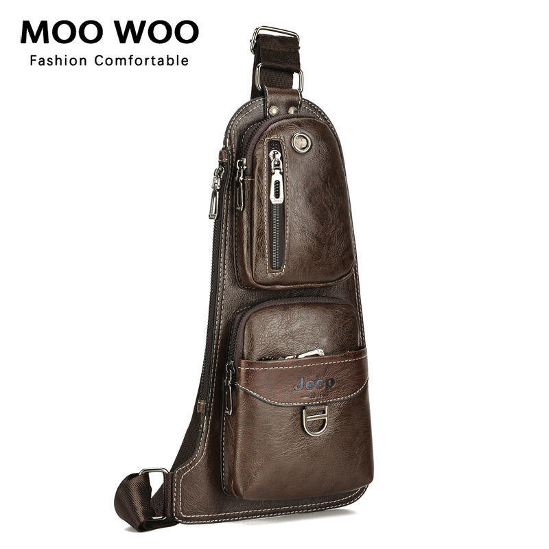 MOOWOO-Bolsa de cintura de couro para homens, Fanny Pack, Peito, Cinto Casual Masculino, Sling, Bum Crossbody, Barriga, Heuptas
