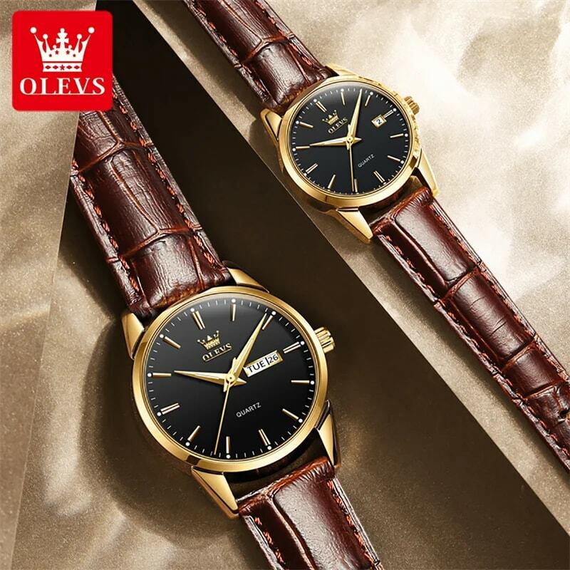 Olevs brandneue Mode liebhaber Quarzuhr für Männer Frauen Luxus Leder armband wasserdicht leuchtende Woche Datum Paar Uhren