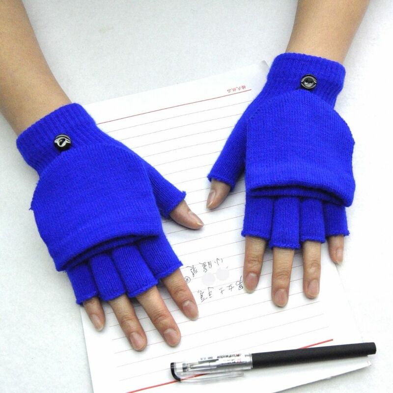 ถุงมือถักครึ่งนิ้วสำหรับนักเรียนหนาแฟชั่นเคสแบบพับปิดได้ถุงมืออุ่นฤดูหนาว