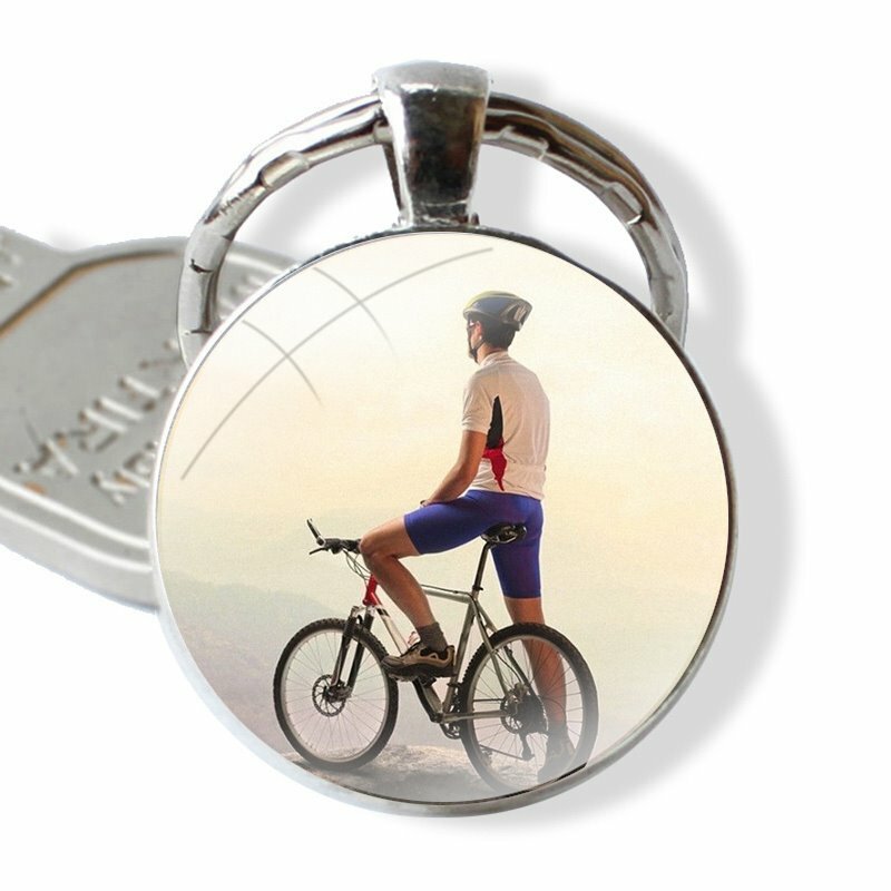 Handmade vidro cabochão chaveiro titular, surpreendente Mountain Bike chaveiro, bicicleta MTB chaveiro, pingente correntes