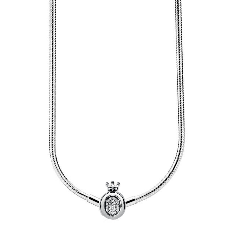Collar de plata de ley 925 brillante, cadena de serpiente con broche de flores poéticas de corazón pavimentado, joyería Popular con abalorios, novedad