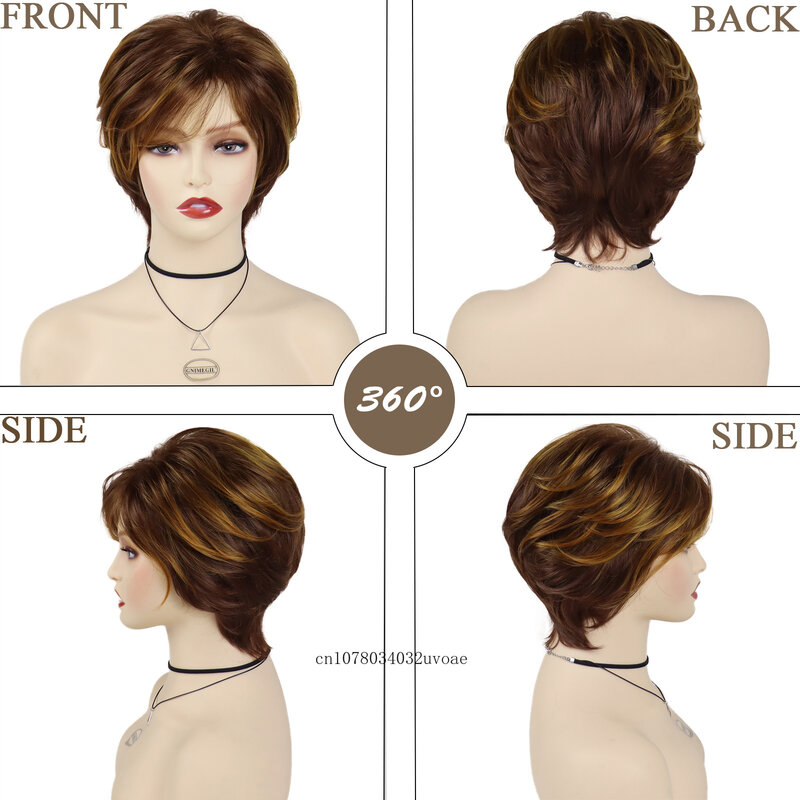 Синтетический женский короткий парик с вырезами фаллоимитатора, смешанные коричневые волосы, естественная искусственная челка, ежедневный стильный искусственный парик для косплея, Хэллоуин