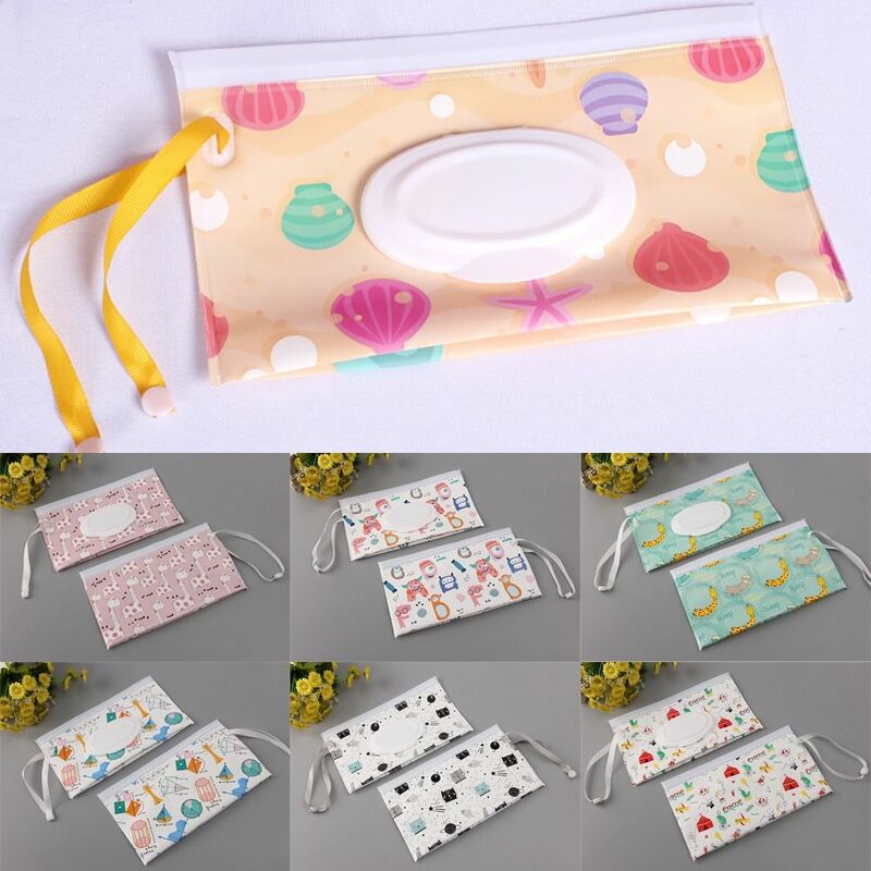 EVA Baby Wet Wipe Pouch Outdoor Useful Tissue Box Wipes Holder Case Flip Cover Snap-Strap Reusable Refillable Wet Wipe Bag