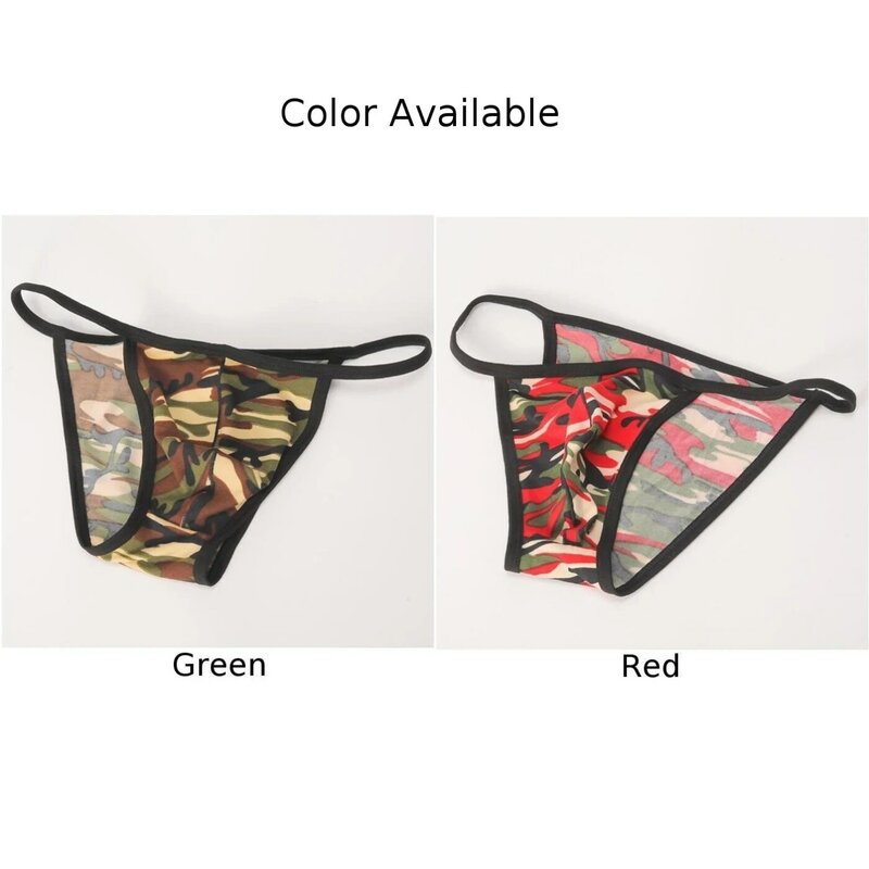 Men\'s Thong Sexy Underpants Print G-String Pouch Briefs Soft Shorts Low Waist Underwear Comfortable Camouflage Sensual Bottoms