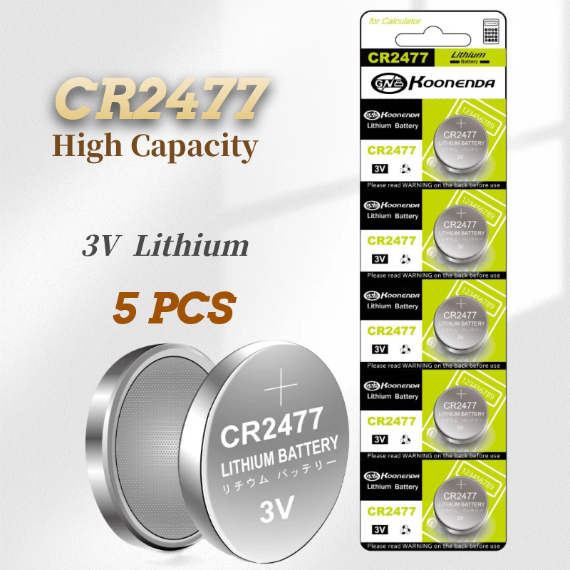 Pile bouton au lithium CR2477 3V, respectueuse de l'environnement, pour montre électronique, calculatrice, balance de poids, nouveau, 5 pièces