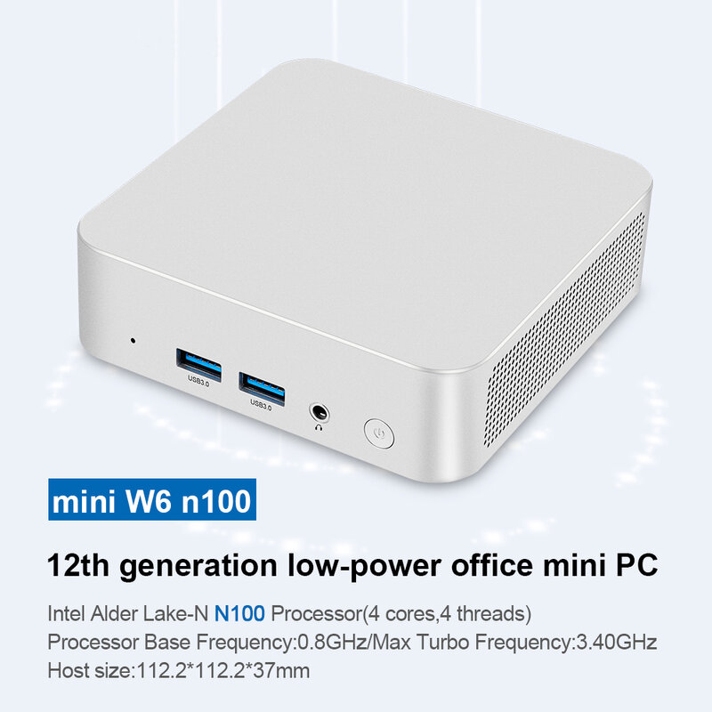 Mini PC portátil W6 N100, DDR4, 8GB, 16GB, 32GB, NVME, SSD, WiFi 6, BT5.2, ordenador de escritorio, Windows 11 PRO, pantalla Quad, 2 x HD, LAN, 1TB
