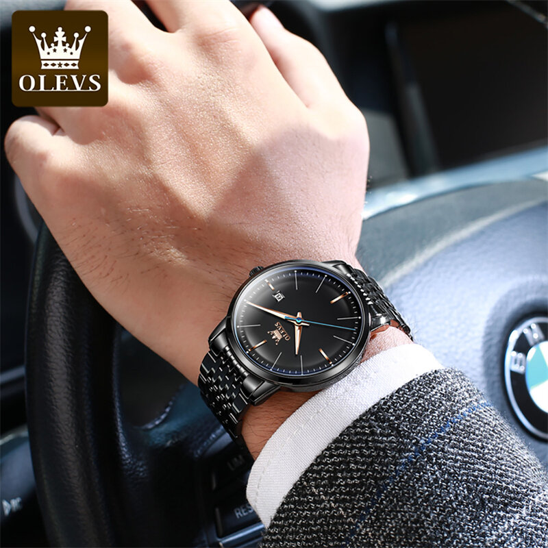 OLEVS Brand New modny zegarek mechaniczny mężczyźni pasek ze stali nierdzewnej wodoodporny kalendarz biznesowe męskie zegarki Relogio Masculino