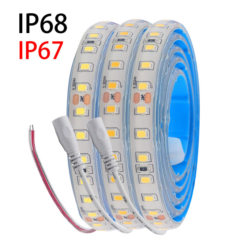 방수 LED 스트립 라이트 2835, 매우 밝은 유연한 LED 테이프 램프, IP67, IP68, 내추럴 웜 화이트, 120LED/m, 0.5m, 5m, 10m, 12V, 24V, DC