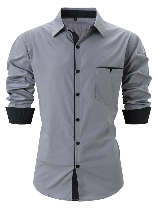 Camisa de manga larga con cuello levantado para hombre, camisa delgada de moda, diseño clásico, informal, diario, hebilla, Vintage
