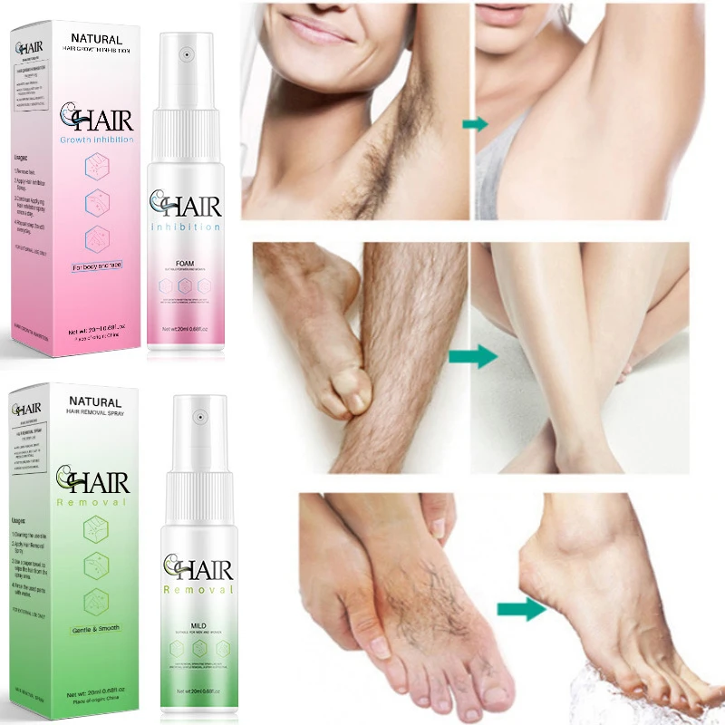 Spray de depilación rápida para mujeres y hombres, inhibidor de crecimiento de vello indoloro, pierna, brazo, axila, depilación permanente, cuidado de reparación, 2 minutos
