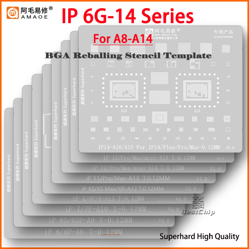 Amaoe High quality Chip BGA Reballing Stencil Kits Set for iphone 15 14 13 12 11 X/XS/XS max/XR/8/8P/7/6S/A15 A14 A13/12/A11/A17