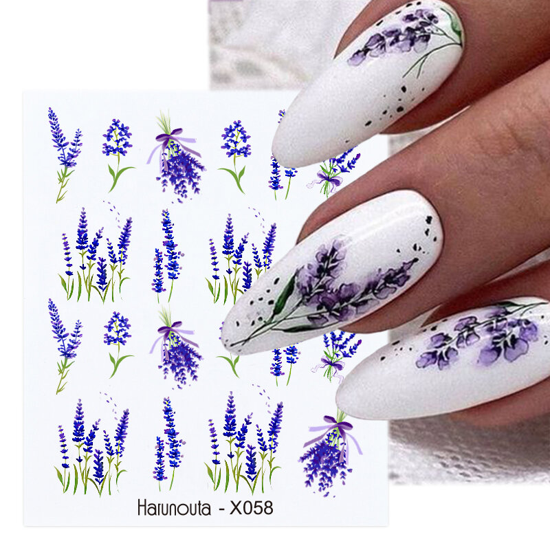 Harunouta 1 folha de água do prego decalques transferência lavanda primavera flor folhas arte do prego adesivos unha arte manicure diy