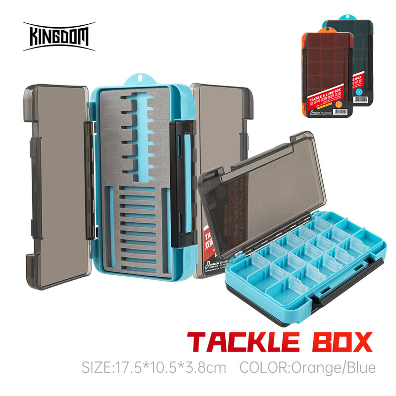 킹덤 양면 낚시 태클 박스, 멀티 칸막이, 루어 후크 액세서리 보관 케이스, 하이 퀄리티 플라스틱 낚시 상자