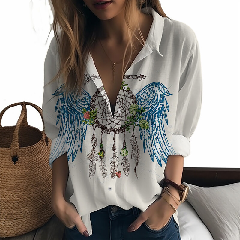 Camisa con estampado 3D de atrapasueños para mujer, camisa informal, tendencia de moda, primavera y otoño, novedad