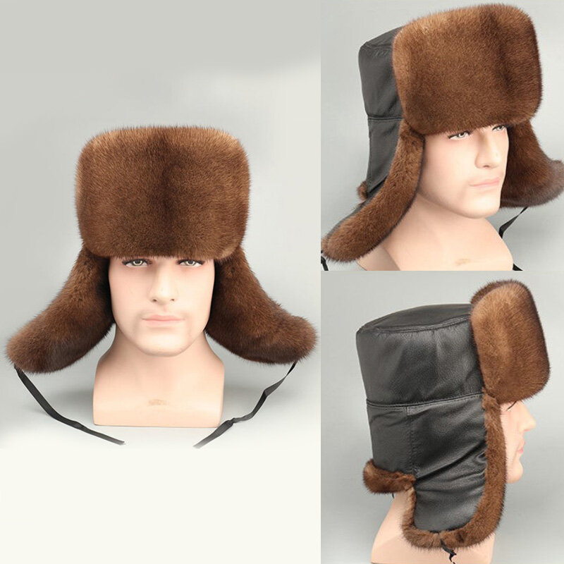 Imitation Mink Fur Hats Luxury Man Thick Warm Earflap Trapper Cap Top Winter Bomber Hat New Windproof Winter For Men Ski Russian