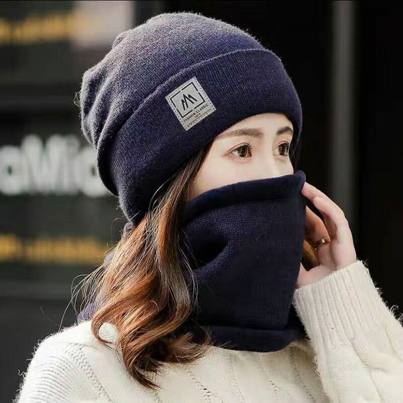 Мягкая Модная вязаная непродуваемая зимняя спортивная шапка с шарфом и защитой от холода для улицы женская шапка-бомбер