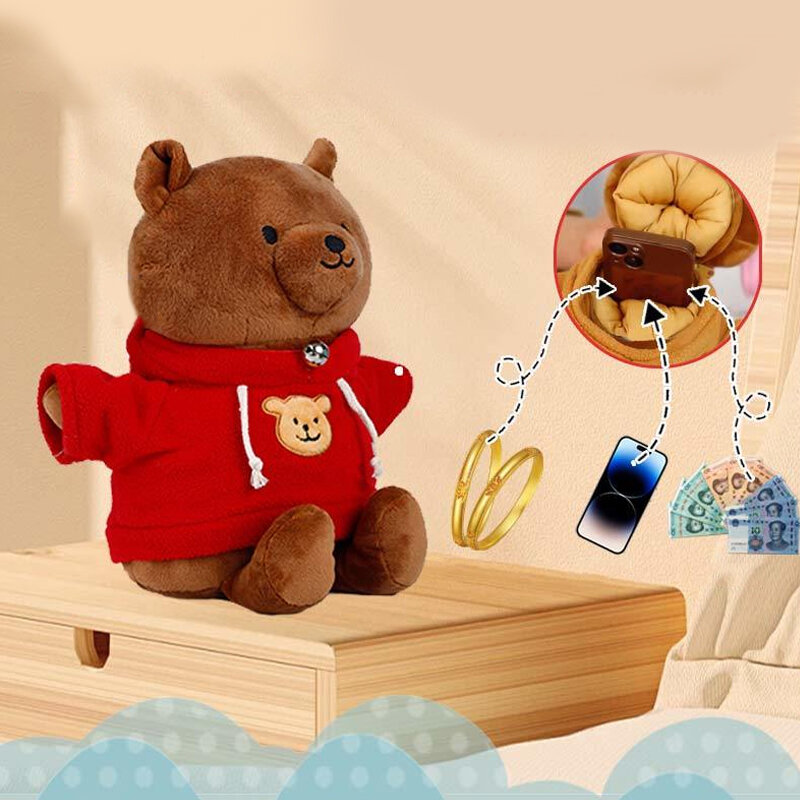 Criativo urso de pelúcia escondido cofres saco de armazenamento, dinheiro jóias caixas para crianças, brinquedos para crianças presentes, boneca caixa secreta, 30cm