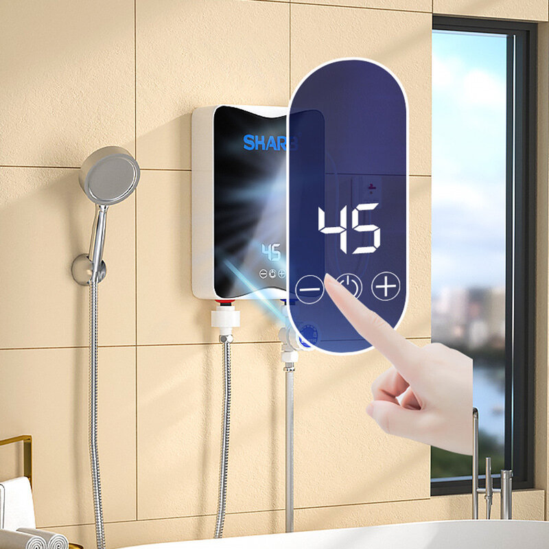 Pemanas air listrik tanpa tangki 5500W, pemanas air panas dapur kamar mandi keran pemanas instan permintaan pemanas air dengan tampilan LCD