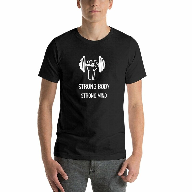 T-shirt Strong Body, Strong Mind t-shirt per t-shirt da uomo nere da ragazzo
